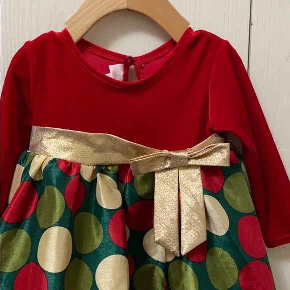 Bonnie Baby Red, Green and Gold LS Dress - Picture 2 of 6